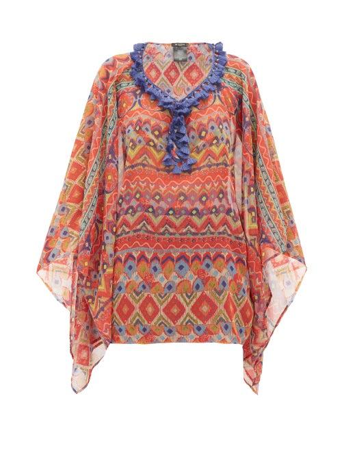 Matchesfashion.com Etro - Tasselled Printed Crepe De Chine Poncho - Womens - Red Multi