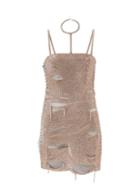 Ludovic De Saint Sernin - Lace-up Cutout Crystal-mesh Dress - Womens - Gold