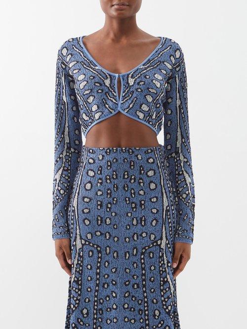 Altuzarra - Damsi Cropped Jacquard-knit Cardigan - Womens - Blue Multi