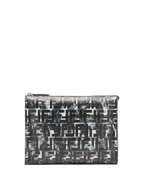 Matchesfashion.com Fendi - Ff Camo-print Leather Pouch - Mens - Green Multi