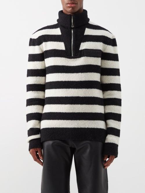 Balmain - Quarter-zip Striped Wool-blend Sweater - Mens - Black White