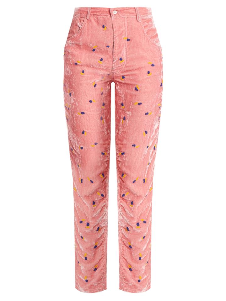 Jupe By Jackie Floral-embroidered Slim-leg Silk-velvet Trousers