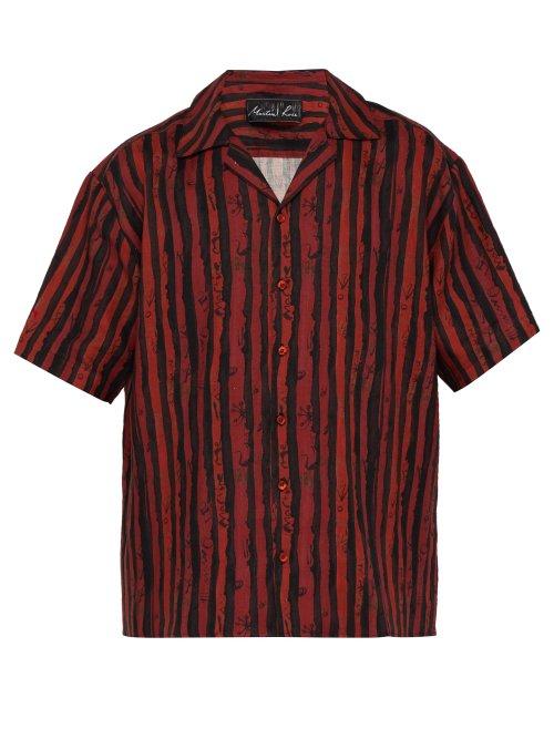 Matchesfashion.com Martine Rose - Distressed Stripe Linen Shirt - Mens - Red