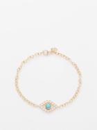 Sydney Evan - Evil Eye Diamond, Turquoise & 14kt Gold Bracelet - Womens - Gold Multi