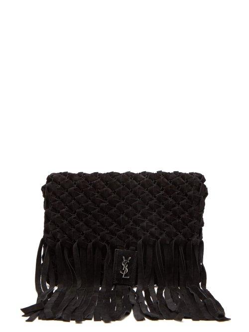 Matchesfashion.com Saint Laurent - Tasseled Woven Suede Clutch Bag - Womens - Black