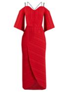 Roland Mouret Hollander Cold-shoulder Checked-cloqu Dress