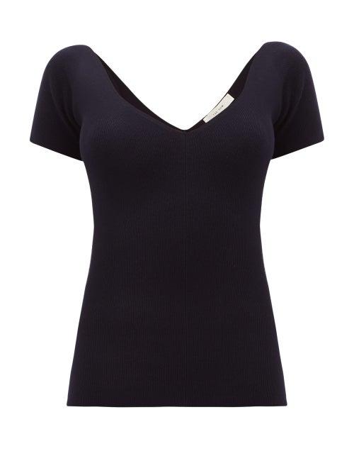Matchesfashion.com The Row - Tain Ribbed Wool-blend Top - Womens - Navy