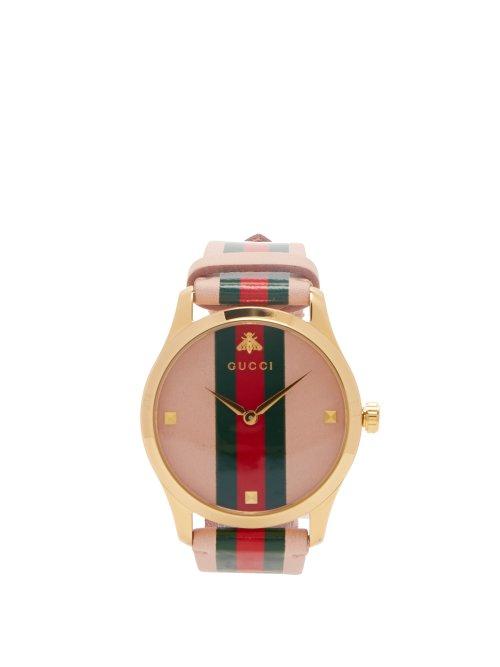 Matchesfashion.com Gucci - G Timeless Web Stripe Watch - Womens - Pink