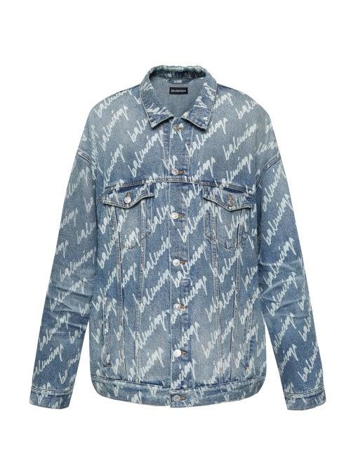 Balenciaga - Logo-print Denim Jacket - Mens - Light Blue