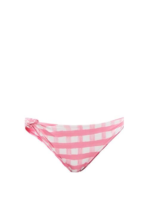 Jacquemus - Maillot Vichy Recycled-jersey Bikini Briefs - Womens - Pink White