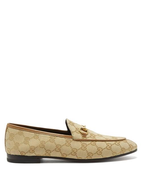 Matchesfashion.com Gucci - Jordaan Gg Jacquard Canvas Loafers - Womens - Beige