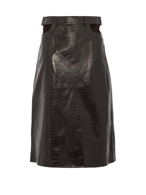 Matchesfashion.com Dodo Bar Or - Perla Crocodile-effect Leather Skirt - Womens - Dark Brown