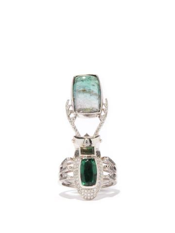 Daniela Villegas - Aeneas Diamond, Tourmaline & 18kt White-gold Ring - Womens - White Gold