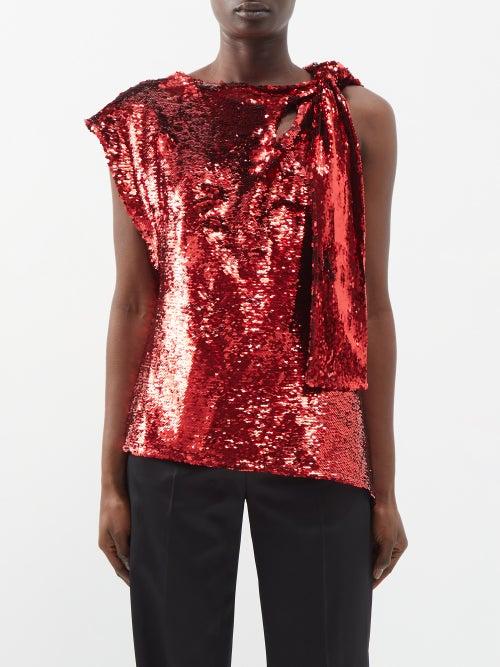 Jw Anderson - Asymmetric Sequinned Top - Womens - Red