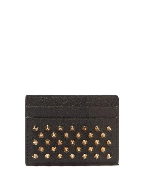 Matchesfashion.com Christian Louboutin - Kios Spike Embellished Leather Cardholder - Womens - Black
