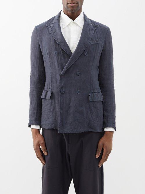 Barena Venezia - Giacca Double-breasted Linen Blazer - Mens - Navy