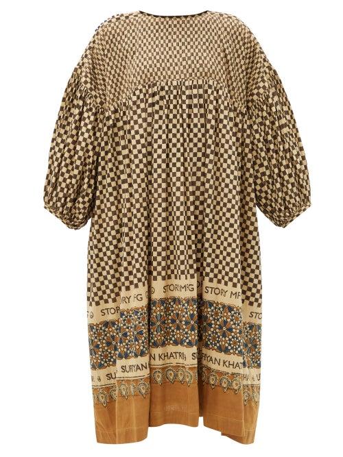 Story Mfg. - Mon Checked Cotton Dress - Womens - Brown Multi