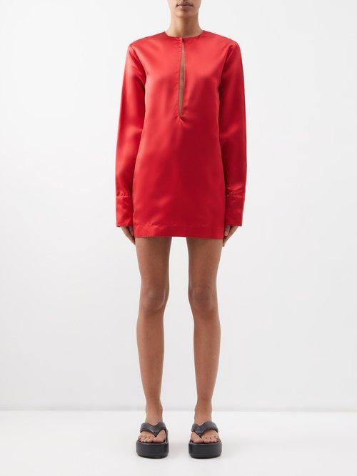 Sa Su Phi - Valentina Keyhole-front Silk-duchesse Mini Dress - Womens - Red