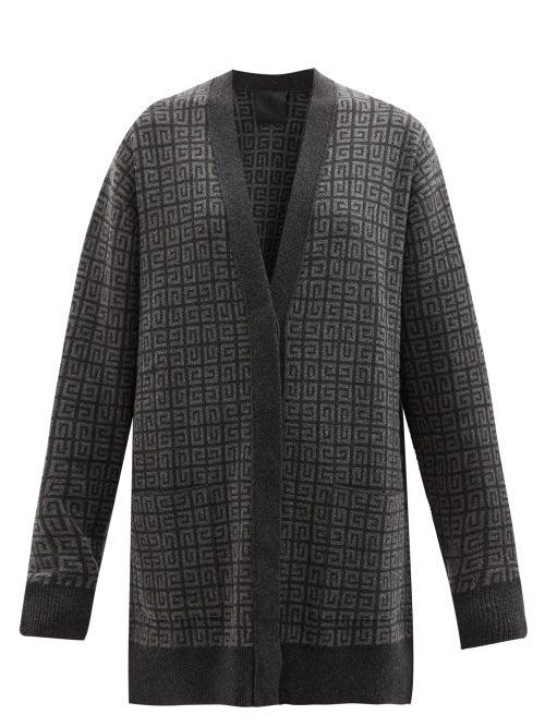 Givenchy - V-neck 4g-jacquard Cashmere Longline Cardigan - Womens - Grey