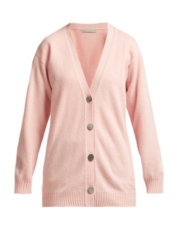 Matchesfashion.com Queene And Belle - Mclaren Crown Embroidered Wool Cardigan - Womens - Light Pink
