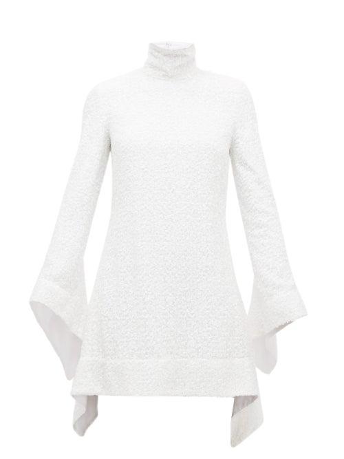 Matchesfashion.com Halpern - Sequinned Bell-sleeved Roll-neck Mini Dress - Womens - White