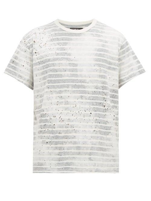 Matchesfashion.com Amiri - Shotgun Bleached Striped Cotton T Shirt - Mens - Grey