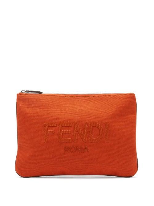 Matchesfashion.com Fendi - Logo-appliqu Medium Cotton-canvas Pouch - Mens - Red