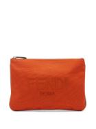 Matchesfashion.com Fendi - Logo-appliqu Medium Cotton-canvas Pouch - Mens - Red