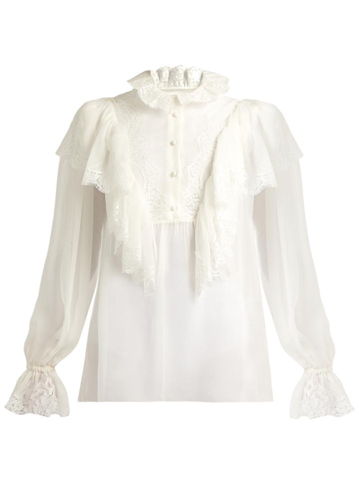 Dolce & Gabbana Ruffled Lace And Chiffon Blouse