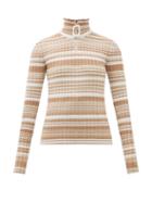 Matchesfashion.com Jw Anderson - Zipped Roll-neck Striped Wool Sweater - Womens - Beige Multi