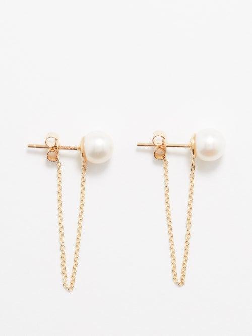 Mateo - Chain-embellished Pearl & 14kt Gold Stud Earrings - Womens - Pearl