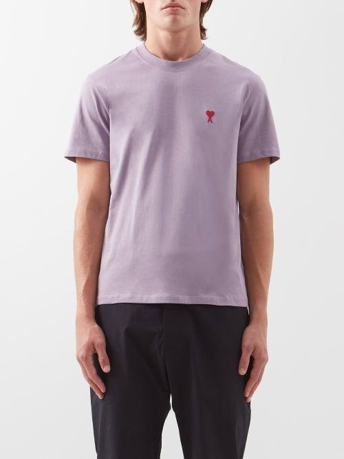 Ami - Logo-embroidered Organic-cotton Jersey T-shirt - Mens - Purple