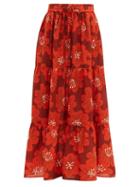 Matchesfashion.com Dodo Bar Or - Batia Floral Print Cotton Poplin Maxi Skirt - Womens - Burgundy Print