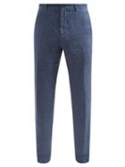 120 Lino 120% Lino - Slim-leg Linen-hopsack Suit Trousers - Mens - Navy