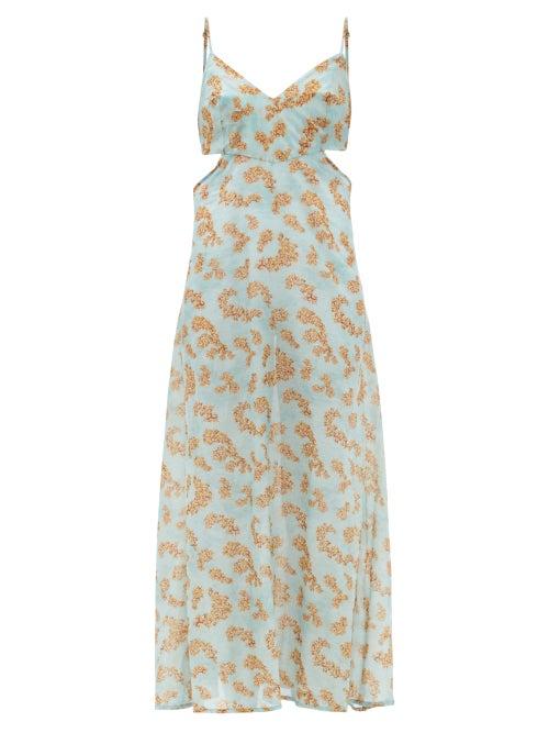 Ladies Lingerie Galanthya - Tamara Floral-print Cotton-muslin Midi Dress - Womens - Blue Print