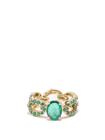 Nadine Aysoy - Catena Petite Emerald & 18kt Gold Ring - Womens - Green Gold
