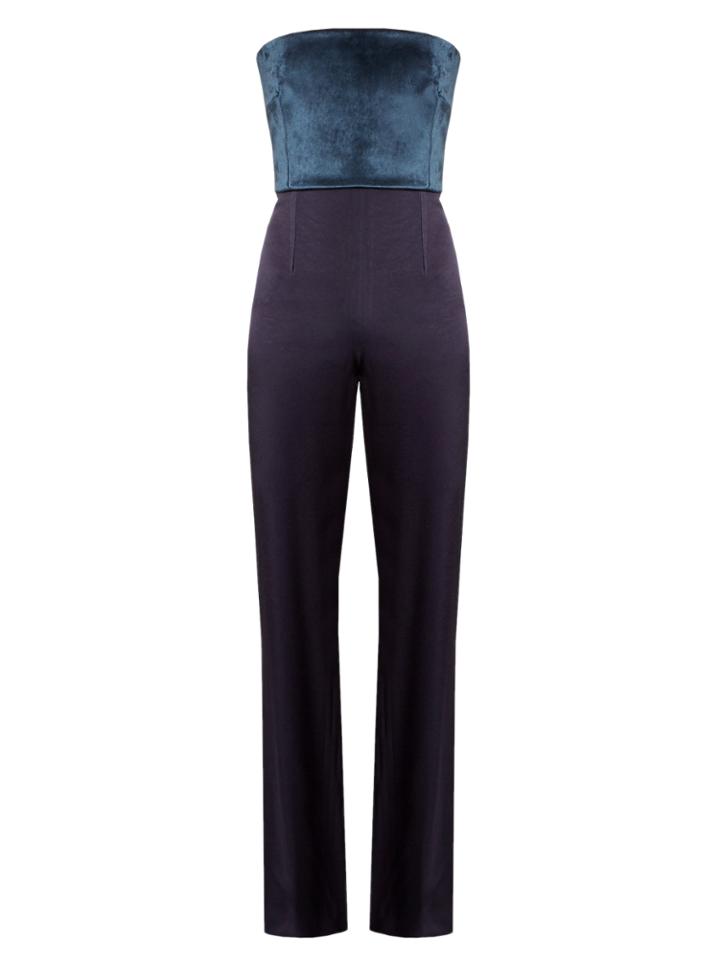 Galvan Strapless Velvet And Crepe Jumpsuit