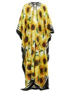 Matchesfashion.com Dolce & Gabbana - Sunflower Print Silk Kaftan - Womens - Yellow Print