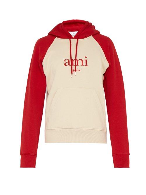 Matchesfashion.com Ami - Logo Embroidered Hooded Sweatshirt - Mens - White Multi