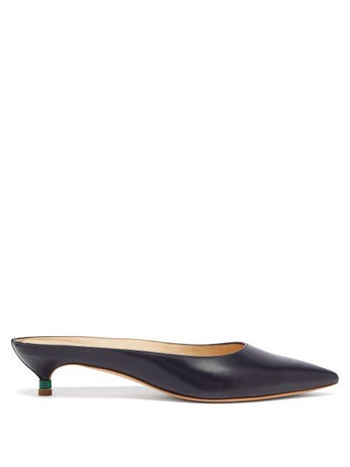 Matchesfashion.com Gabriela Hearst - Rosendo Marble Effect Heel Leather Mules - Womens - Navy