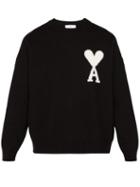 Matchesfashion.com Ami - Logo Intarsia Crew Neck Wool Sweater - Mens - Black