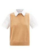 Staud - Arya Layered Knit-panelled Poplin Shirt - Womens - Camel