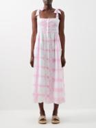 Juliet Dunn - Embroidered Dye-check Cotton Midi Dress - Womens - Pink White
