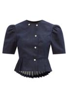 Matchesfashion.com Batsheva - Kat Peplum-hem Denim Jacket - Womens - Dark Denim