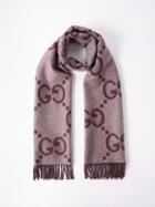 Gucci - Gg-jacquard Tasselled Cashmere Scarf - Mens - Burgundy Multi