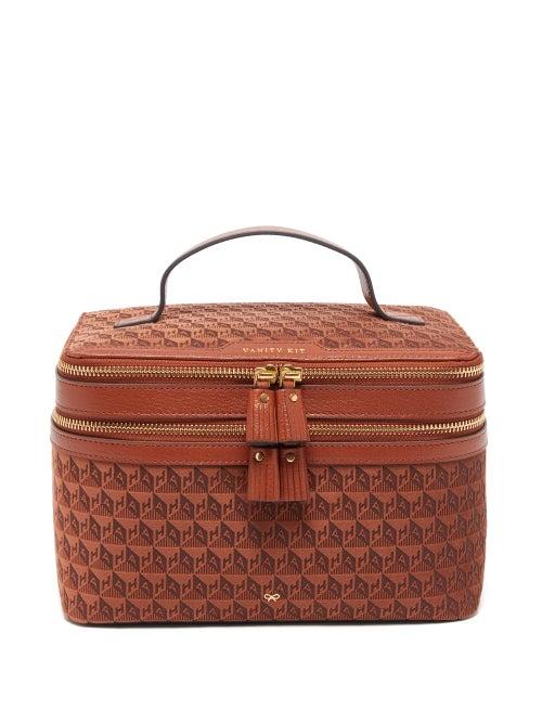 Anya Hindmarch - Logo-flocked Leather-trim Cosmetics Case - Womens - Dark Orange