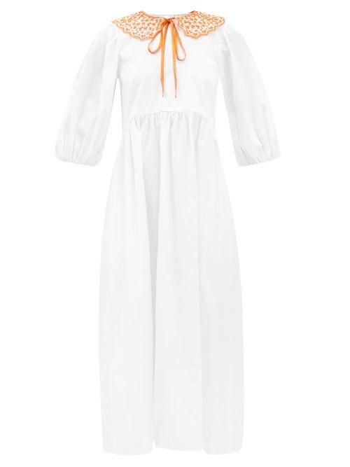 Cecilie Bahnsen - Mette Embroidered-collar Cotton-poplin Dress - Womens - White