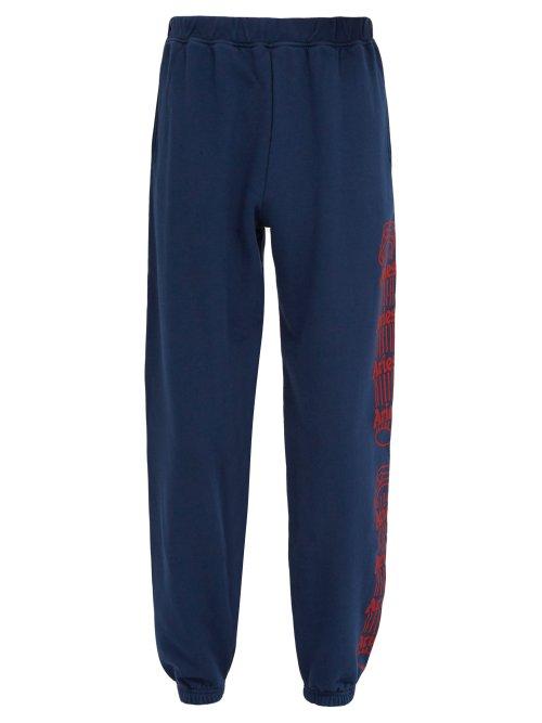 Matchesfashion.com Aries - Columns Logo Print Cotton Jersey Track Pants - Mens - Navy
