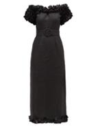 Matchesfashion.com Gl Hrgel - Ruffled Off-the-shoulder Linen Dress - Womens - Black