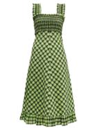 Matchesfashion.com Ganni - Checked Cotton Blend Midi Dress - Womens - Black Green